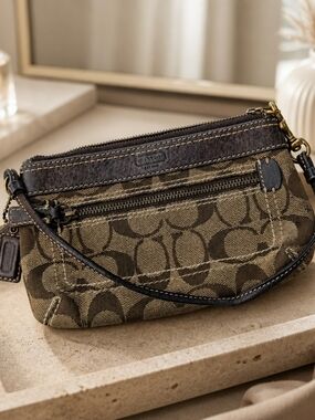 Coach Brown Signature Canvas Wristlet